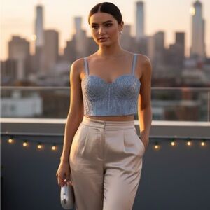 Embellished Gray Bustier Top